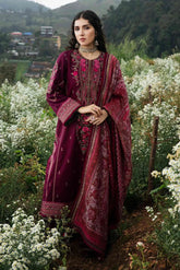 FLORENT - 3PC DHANAK EMBROIDERED SHIRT WITH TWILL PRINTED SHAWL AND TROUSER - HZG2324